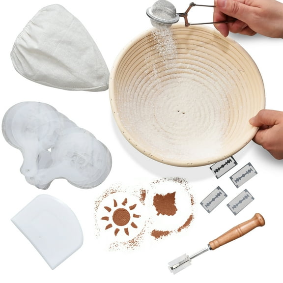 Bitimexhome Sourdough Bread Proofing Basket Set with Natural Rattan Bowl, Beige Spiral