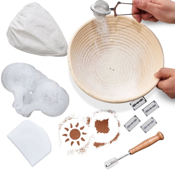 Bitimexhome Sourdough Bread Proofing Basket Set with Natural Rattan Bowl, Beige Spiral