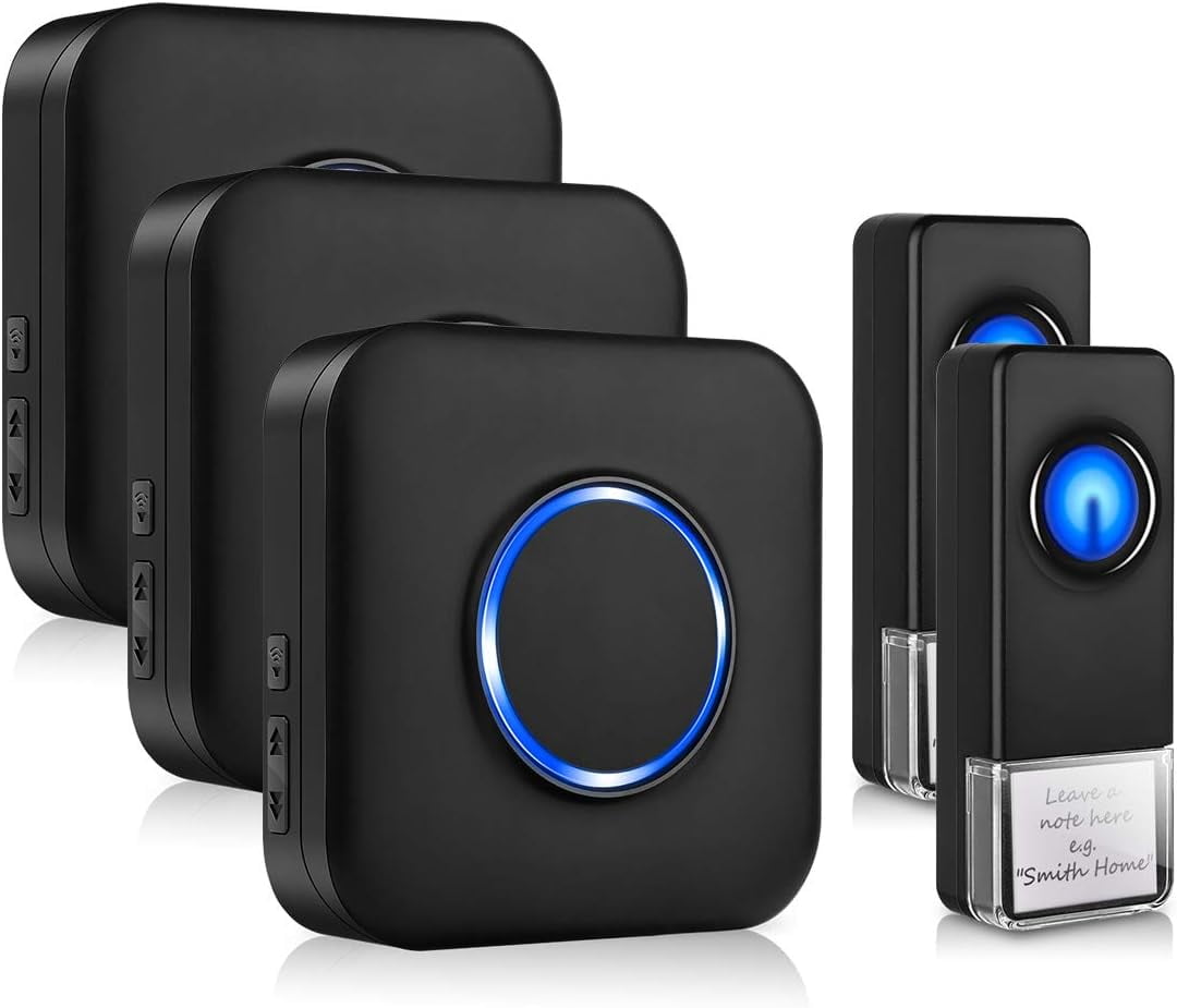 Bitiwend Wireless Doorbell Kit - Waterproof with 58 Melodies, Adjustable 5 Volume, Easy Install, 1000ft Range, 2 Push Button & 3 Receiver, Ideal for Home, Apartments, and Classrooms, White