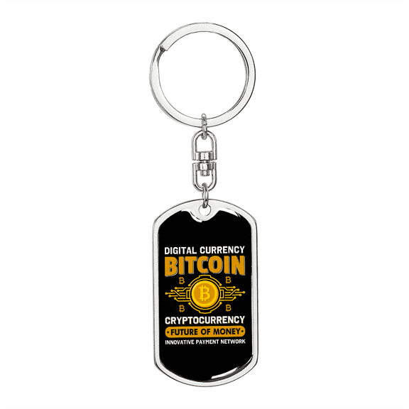 Bitocin Digital Currency Crypto Stainless Steel or 18k Gold Premium Swivel Dog Tag Keychain