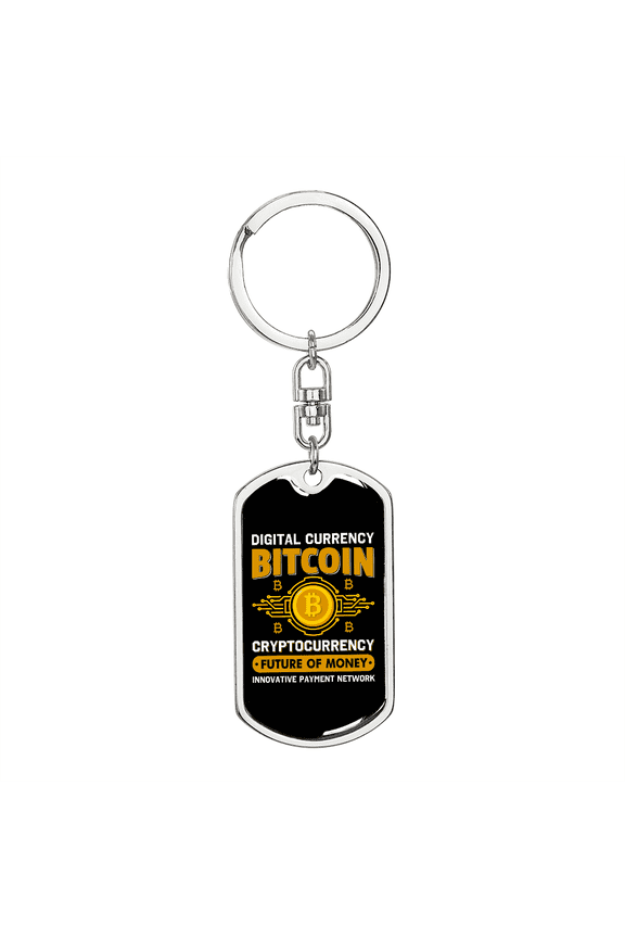 Bitocin Digital Currency Crypto Stainless Steel or 18k Gold Premium Swivel Dog Tag Keychain