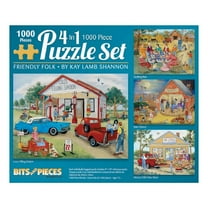 Bits And Pieces 4-In-1 Multi-Pack Friendly Folk Jigsaw Puzzles, Recycled Cardboard, 1000 Piece