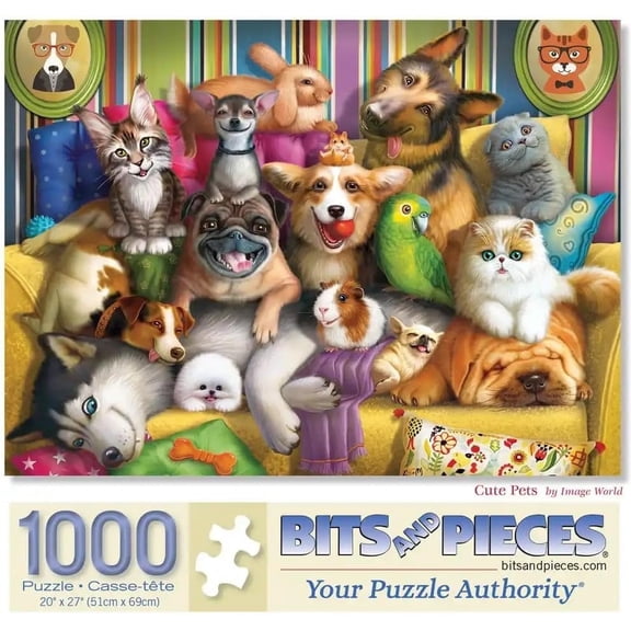 Bits And Pieces Jigsaw Puzzle Cute Pets, Dogs and Cats 1000 Pieces 20" x 27"
