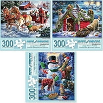 Bits And Pieces Winter Holiday Forest Jigsaw Puzzles 300-Piece Set of 3