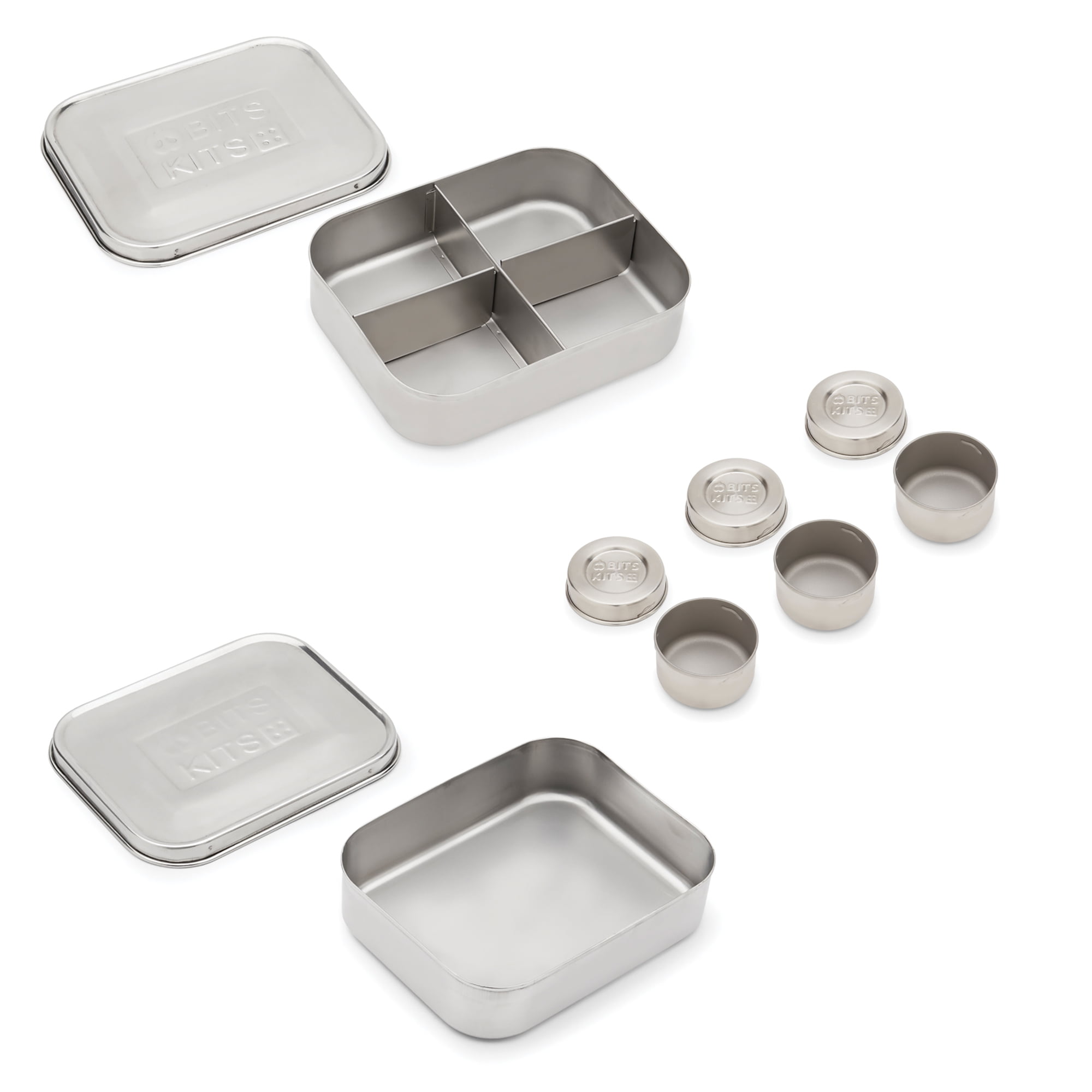 Bits Kits on the Go Snack Set, Stainless Steel Reusable Food Containers, Lunch Bento Box, Condiment Containers, Set of 3