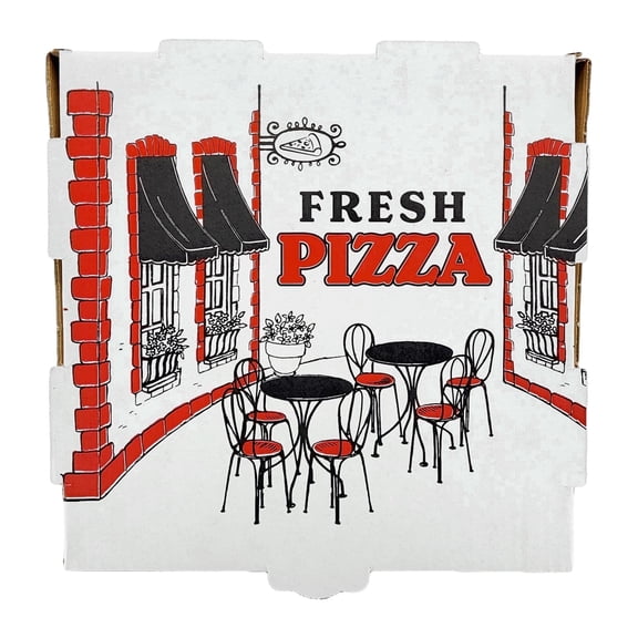 Corrugated B-Flute Pizza Boxes 7" x 7" x 2", 10 Count - White with Fresh Pizza Design -Small Personal Pizza Takeout Boxes - Pizzerias, Restaurants, Food Trucks & Parties - Bits N Things