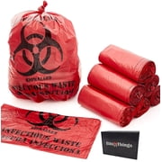 Bits N Things Infectious Biohazard Waste Bags Hazardous Trash Can Liners | Medical Grade No Leak Bags | Great for Lab Containers, Swabs, Pads, Gloves | Red, 100 Count - 17 x 18 7 Gallon
