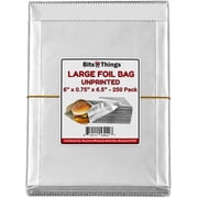 Large Foil Plain Unprinted Bag 6" x 6.5" x 0.75" 250 Count - Foil Sandwich & Food Wrap Bags - Burgers, Sandwiches, Pastries & Grab-and-Go Foods - Bulk Pack - Bits N Things