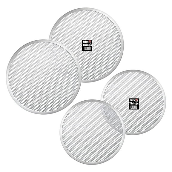 Bits N Things Pizza Screen | Seamless Round Aluminum Mesh | Baking Tray for Home Kitchen Restaurant | 10 & 12 Inch (2 of Each)
