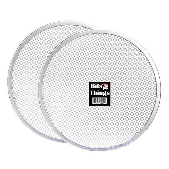 Bits N Things Pizza Screen | Seamless Round Aluminum Mesh | Baking Tray for Home Kitchen Restaurant | (2 Pack, 12 Inch)