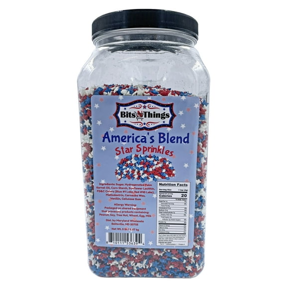 Bits N Things Red, White & Blue Patriotic Stars Sprinkles | America's Blend | Topping & Decoration | 5 lb. Bulk Container
