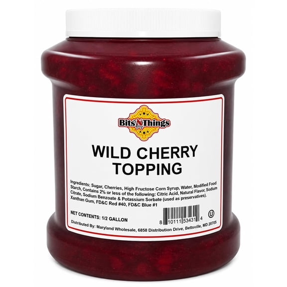 Wild Cherry Dessert Topping 64 oz - Ice Cream, Sundaes, Cheesecake & Pie Filling - Kosher, Made in America - Bakery & Dessert Sauce - Bits N Things