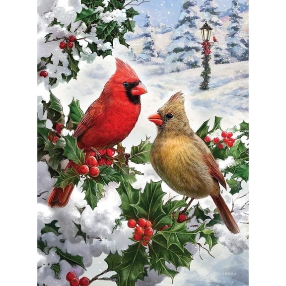 Bits & Pieces 1000-Pc Cardinal Couple Glitter Christmas Puzzle, 20×27 in