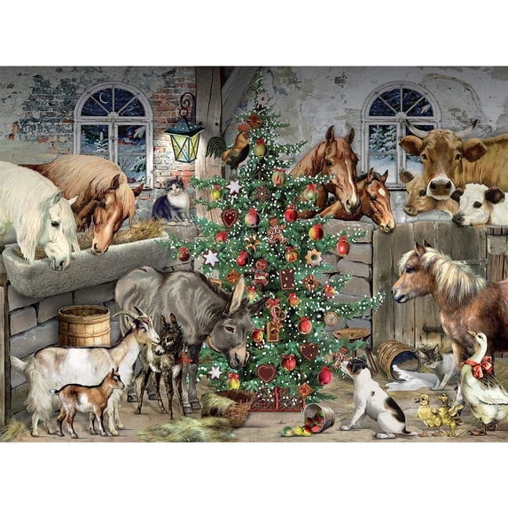 Bits & Pieces 1000‑Pc Christmas in the Barn Glitter Puzzle by Behr 20×27 in