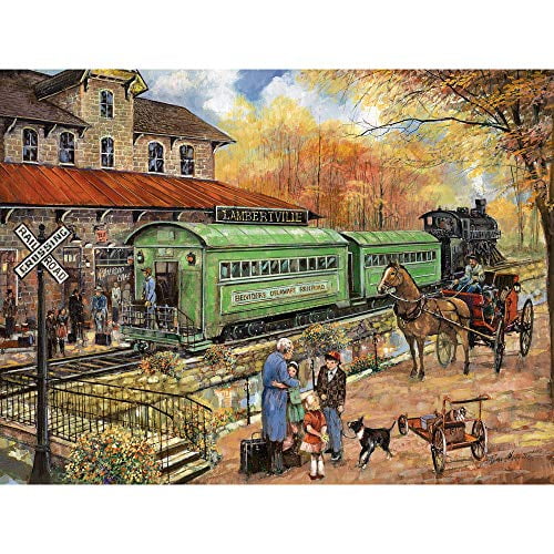 Bits and Pieces - 1000 Piece Jigsaw Puzzle for Adults 20" x 27" - Welcome Home to Lambertville - 1000 pc Railroad Train Jigsaw by Artist Ruane Manning