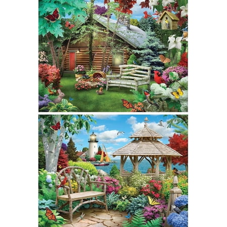 Bits and Pieces 2-Pack 500-Piece Jigsaw Puzzles for Adults – View from the Gazebo & Rustic Cabin by Alan Giana – Large 18" x 24" Colorful Puzzle Set, Durable Unique Pieces, Family Fun Gift