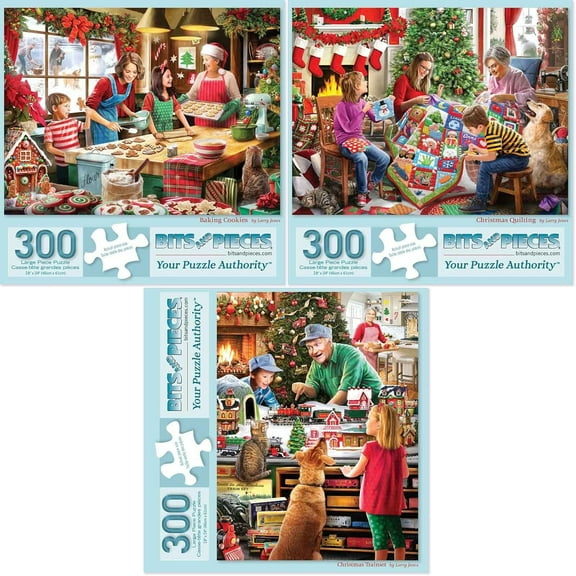 Bits & Pieces 3-Pack 300-Pc Holiday Jigsaw Puzzles by Larry Jones, 1824