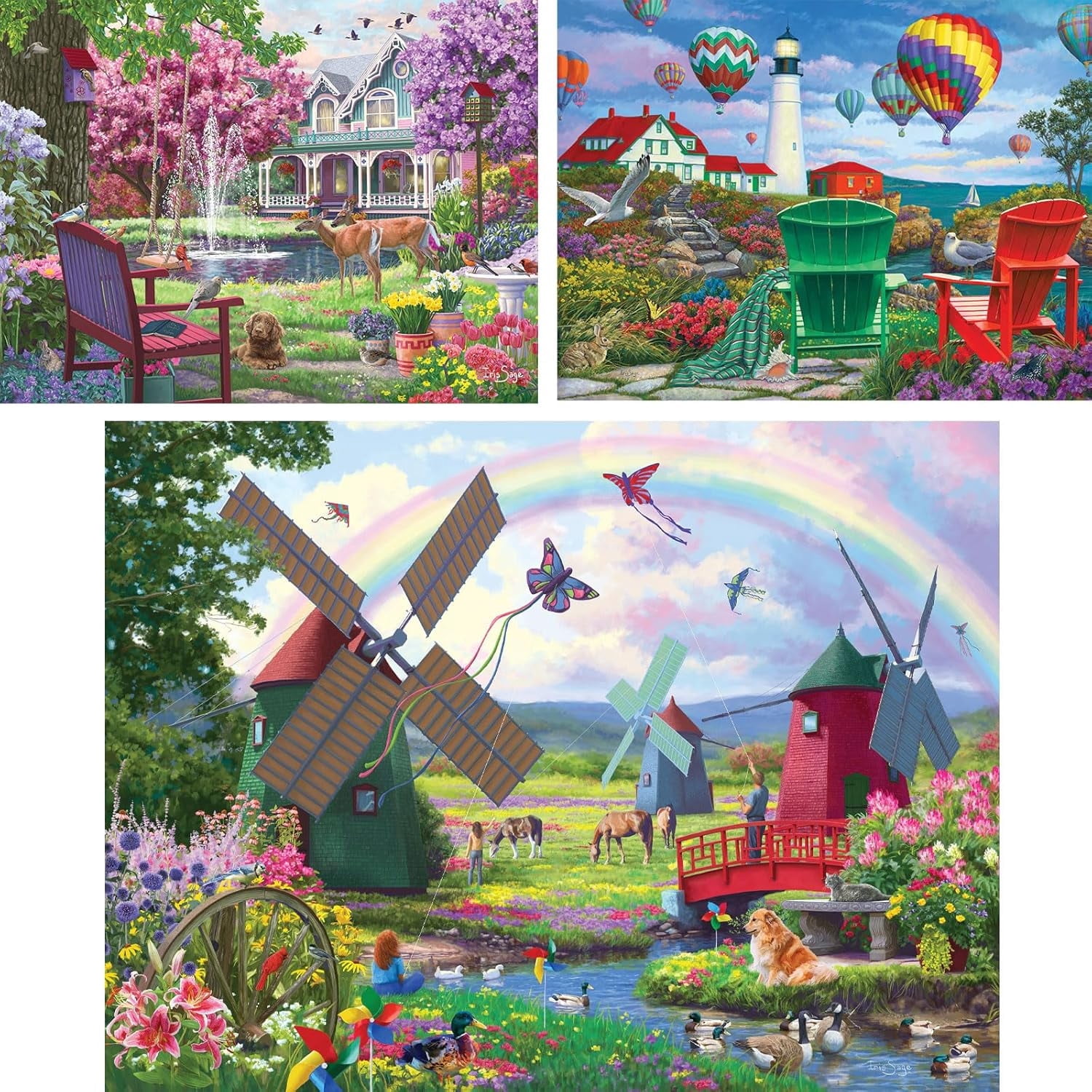 Bits & Pieces 3‑in‑1 300‑Pc Nature Puzzle Set by Iris Sage, 18×24″