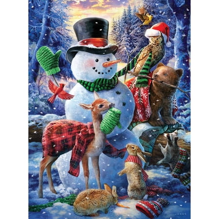 Bits and Pieces - 300 Piece Jigsaw Puzzle for Adults 18" x 24" - Who's Decorating The Snowman - 300 pc Woodland Animals, Winter Scene Jigsaw by Artist Larry Jones