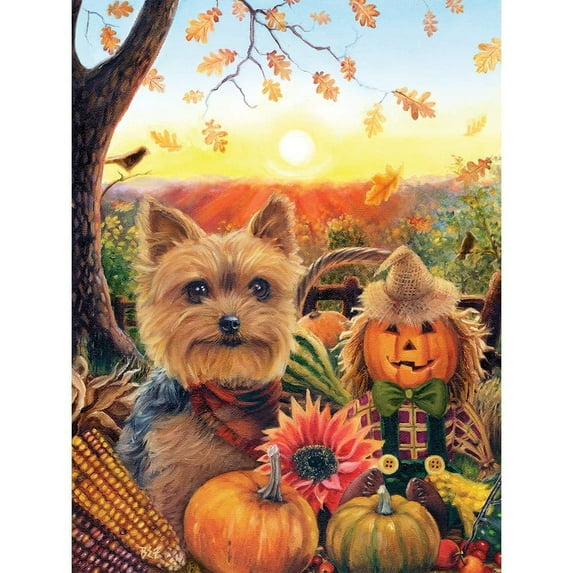 300-Piece Pumpkin Sunrise Yorkie Jigsaw Puzzle by Brooke Faulder, 18×24″