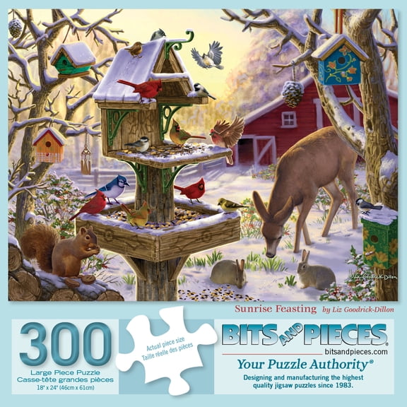 Bits & Pieces 300-Piece Sunrise Feasting Winter Scene Jigsaw Puzzle, 18×24″