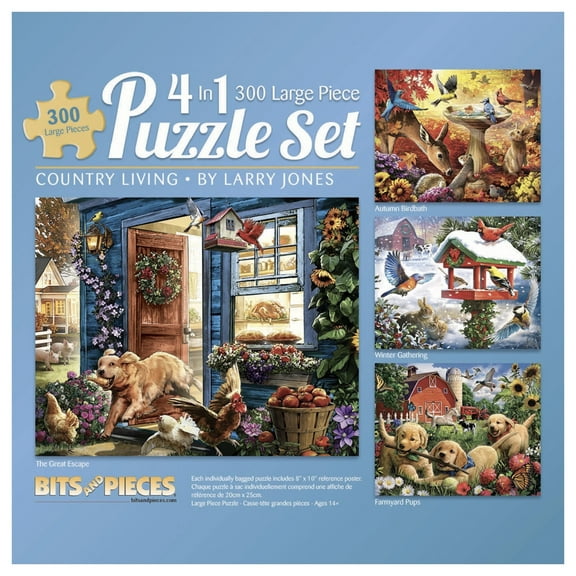 Bits & Pieces 4-in-1 300-Pc Puzzle Set by Larry Jones, 16×20″