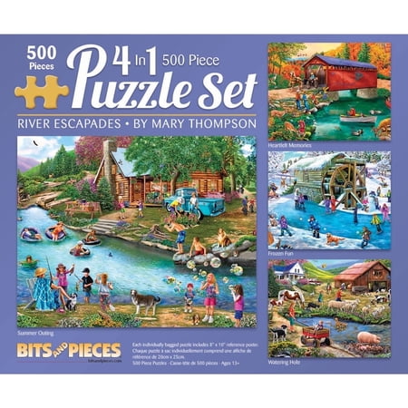 Bits & Pieces 4-In-1 Multi-Pack River Escapades 500 Piece Jigsaw Puzzles by Mary Thompson 16" x 20”