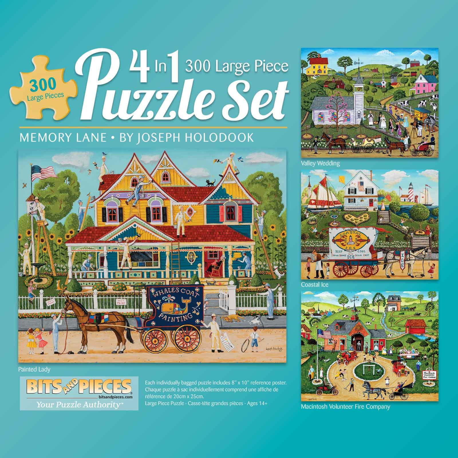 Bits and Pieces - 4-in-1 Multi-Pack 300 Piece Jigsaw Puzzles for Adults - Memory Lane 300 pc ...