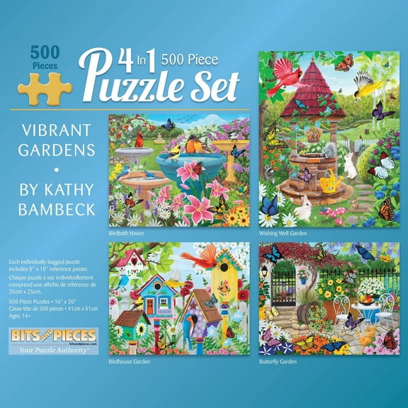 Bits and Pieces 4-in-1 500-Piece Garden Jigsaw Puzzle Set