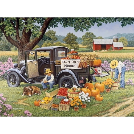 Bits and Pieces - 50 Piece Big Piece Jigsaw Puzzle for Seniors - 15" x 19" - Home Grown - 50 pc Fall On The Farm Large Lettered Pieces Mental & Physical Dexterity Jigsaw by John Sloane
