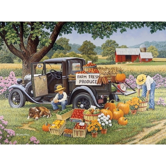 Bits and Pieces - 50 Piece Big Piece Jigsaw Puzzle for Seniors - 15" x 19" - Home Grown - 50 pc Fall On The Farm Large Lettered Pieces Mental & Physical Dexterity Jigsaw by John Sloane