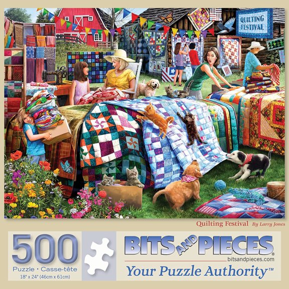 Bits & Pieces 500-Pc Quilting Festival Farm Puzzle by L. Jones, 18×24 in