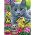 thumbnail image 1 of Bits and Pieces - 500 Piece Jigsaw Puzzle for Adults 18" x 24" - Chillin in Misty's Garden - 500 pc Cat Flower Mouse Butterfly Pet Kitten Jigsaw by Artist Bridget Voth, 1 of 5