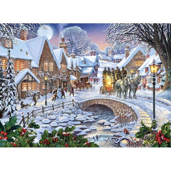 Bits and Pieces 500 Piece Jigsaw Puzzle - Winter Village Stream, 18" x 24"