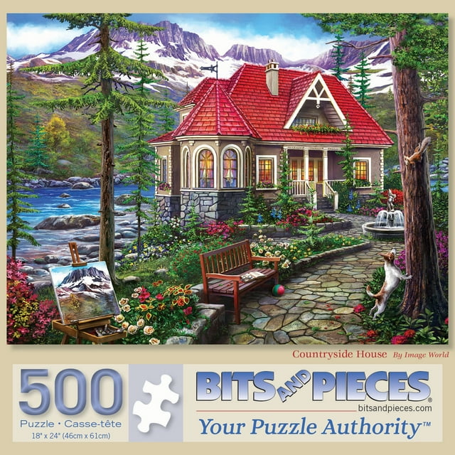 "Bits and Pieces 500Piece Jigsaw Puzzle Countryside House by Image World, Forest Lake Scene