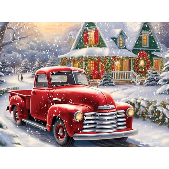 Bits and Pieces 500 Piece Jigsaw Puzzle for Adults – Winter Drive Christmas Scene with Vintage Red Truck, Large 18" x 24", Random Die-Cut Pieces, Lock-Tight Fit