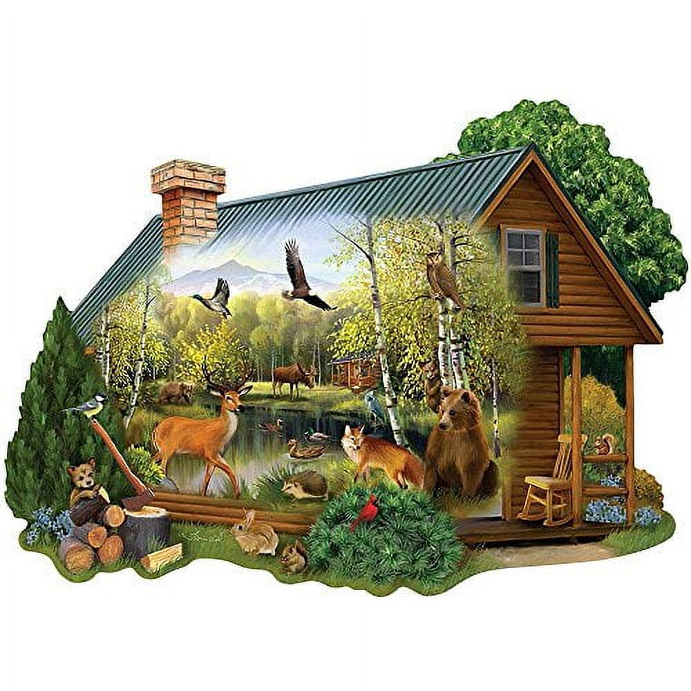 Bits and Pieces 750 Piece Shaped Jigsaw Puzzle for Adults Cabin in The Wild by Artist Thomas