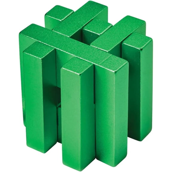 Bits and Pieces Green Hashtag Metal Brain Teaser Puzzle for Adults 3D Aluminum Disentanglement Logic Puzzle Brain Game Portable Cognitive Challenge Desk Toy, 2" x 2" x 2"