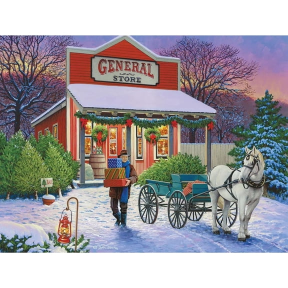 Bits and Pieces Jigsaw Puzzle Satisfied Customer by John Sloane 100 Large Pieces Easy-to-Handle Lettered Backs Nostalgic Americana Winter Artwork 15" x 19"