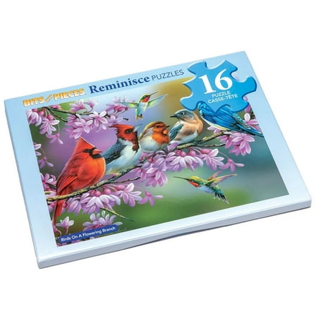Bits and Pieces Large Piece Puzzles for Seniors, 10 in. x 13 in. Birds on Branch Puzzle - 16 pc Extra Large Pieces Puzzles, Alzheimer Puzzle Memory Aids