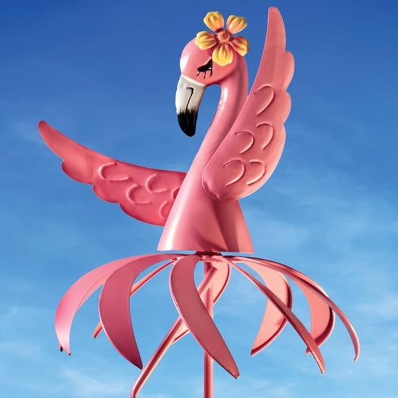 Bits and Pieces Pink Flamingo Wind Spinner 38 Inch – Kinetic Outdoor Garden Yard Art, Rust-Resistant Metal Lawn Ornament with Smooth Spinning Motion & Ground Stake Installation
