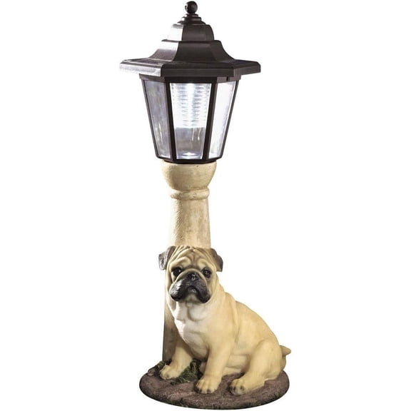 Bits & Pieces Solar-Powered Fawn Pug Dog Lantern LED Resin Sculpture, 13.5" Tall