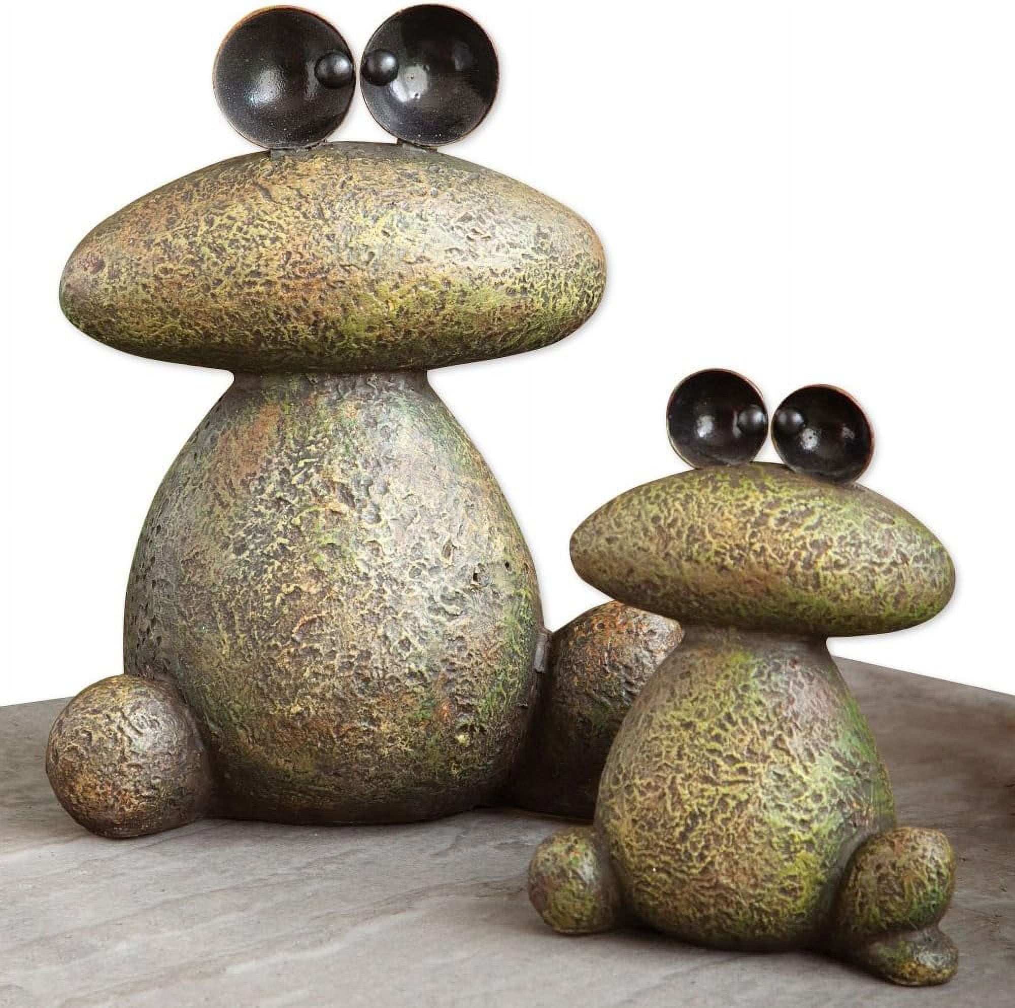 Bits and Pieces Two Frogs Garden Sculptures Set — Waterproof Polyresin Lawn and Patio Decor, Minimalist Stacked-Stone Design, Large and Small Frog Statues