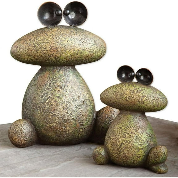 Bits and Pieces Two Frogs Garden Sculptures Set — Waterproof Polyresin Lawn and Patio Decor, Minimalist Stacked-Stone Design, Large and Small Frog Statues