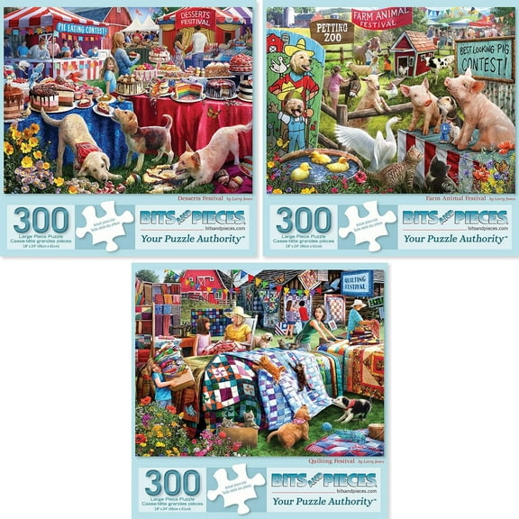300pc Puzzle Set for Adults – Desserts, Animals & Quilts – 3 Pack