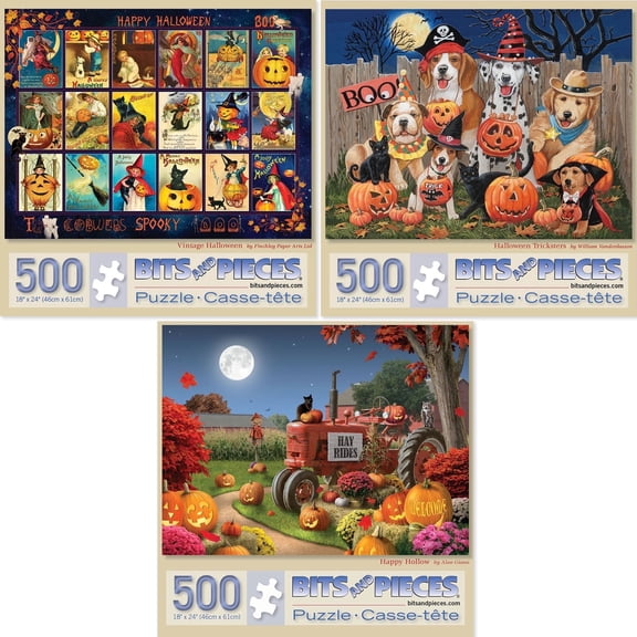Bits & Pieces 3-Pack 500-Pc Halloween Jigsaw Puzzles, 18×24″ Each