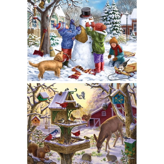 Bits & Pieces 2-Pack 1000-Pc Snowman & Sunrise Winter Jigsaw Puzzles, 20×27