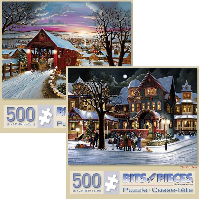 "Bits and Pieces Winter Themed 500 Piece Jigsaw Puzzles Set of Two, 'The Joys of Christmas' by