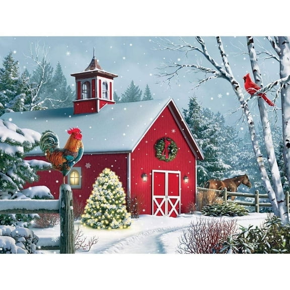Bits and Pieces Jigsaw Puzzle Winter Barn Christmas by Alan Giana 1000 Piece 20" x 27"
