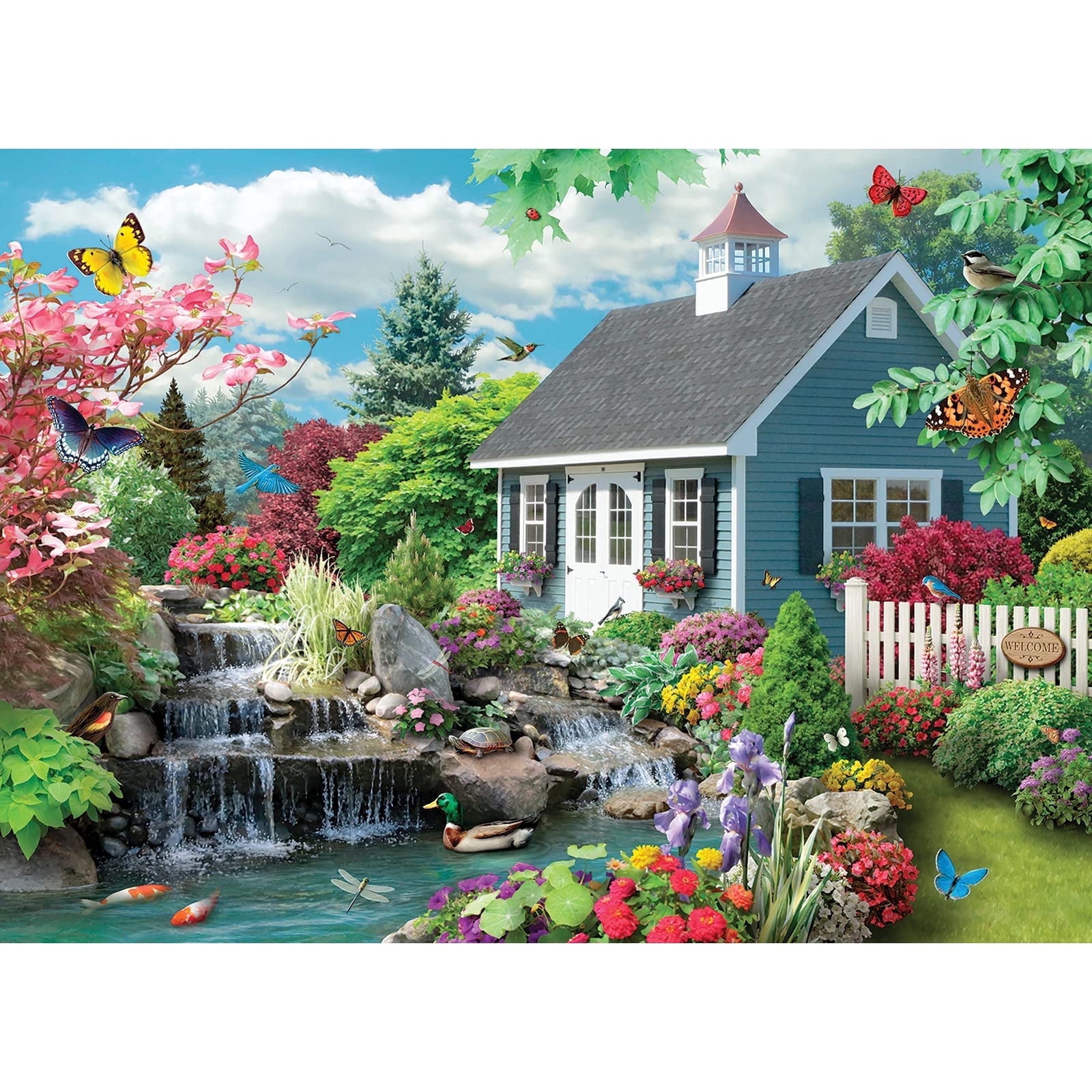 Riverside Terrace 1000 Piece Jigsaw Puzzle for Adults | French Pastoral Watercolor Scene with Poster,Storage bag,Lettered Back,Wall Decor,27.5" x 19.6"